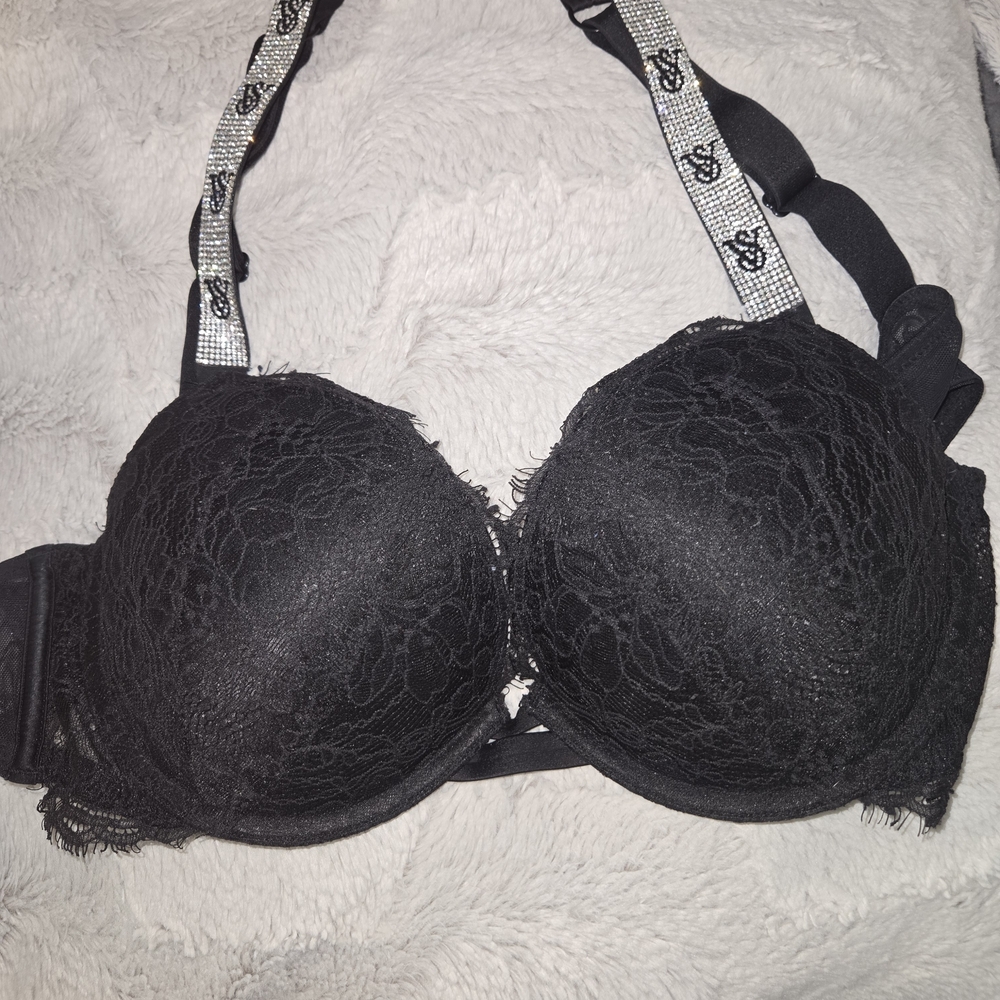 Victoria's Secret Black Lace Bra with Silver Accents